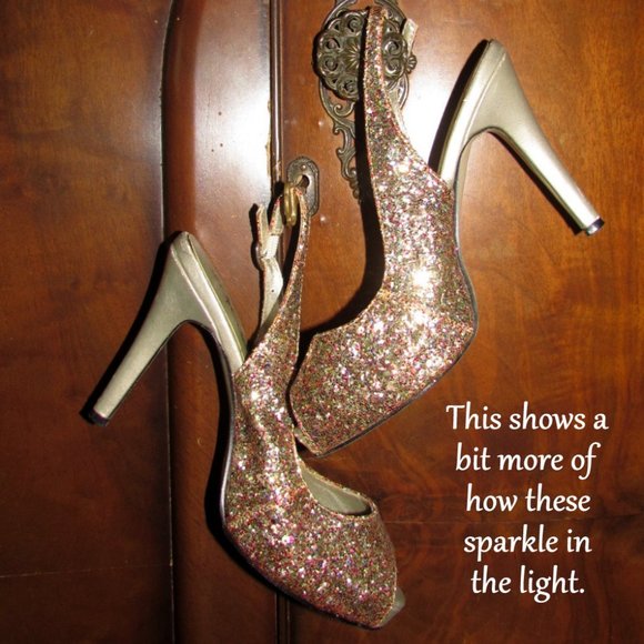 GLITTER SHOES, 7, GALA GLAM, SPARKLY COLORIFFICS SLINGBACKS w 4" HEELS, PARTY! - Picture 4 of 11